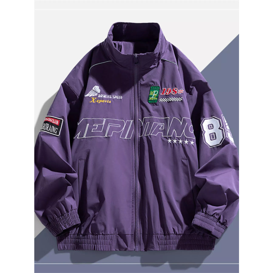 Men’s Plus Size Racing-Inspired Zip Up Jacket Purple / M Apparel and Accessories