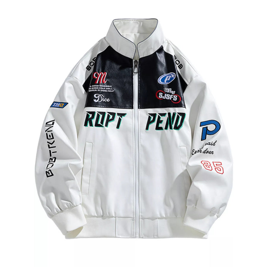 Men’s Plus Size Racing-Inspired Zip Up Jacket White / M Apparel and Accessories