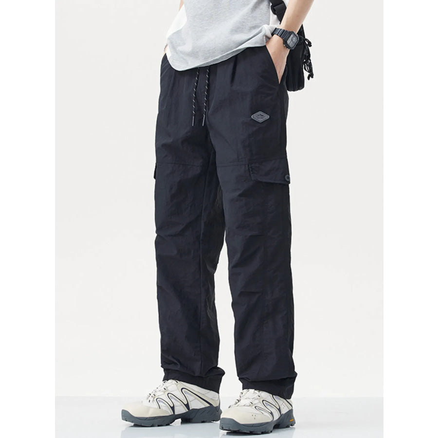 Men’s Plus Size Relaxed Fit Cargo Pants with Drawstring Black / M Apparel and Accessories