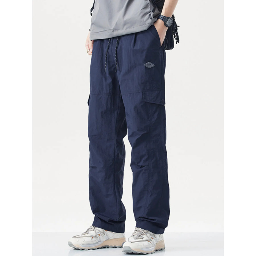 Men’s Plus Size Relaxed Fit Cargo Pants with Drawstring Navy Blue / M Apparel and Accessories