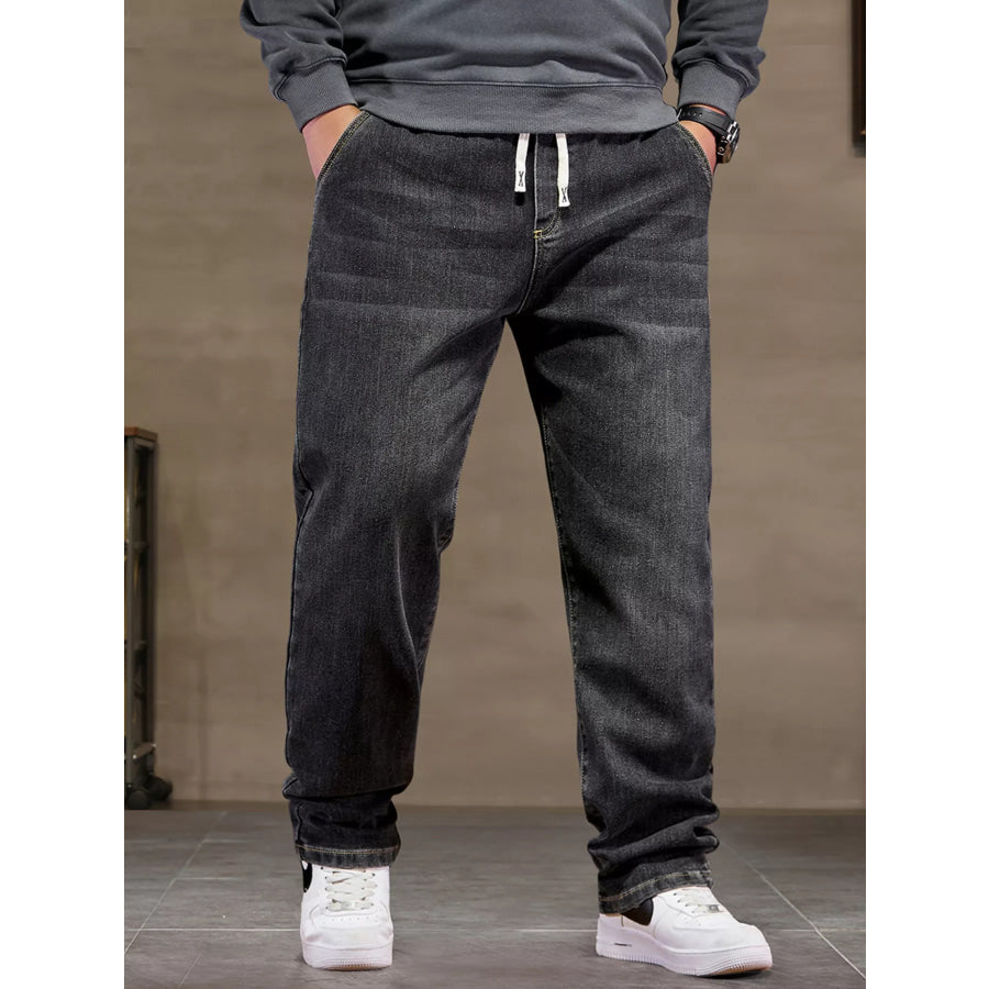 Men’s Plus Size Relaxed Fit Drawstring Waist Jeans Black / L Apparel and Accessories