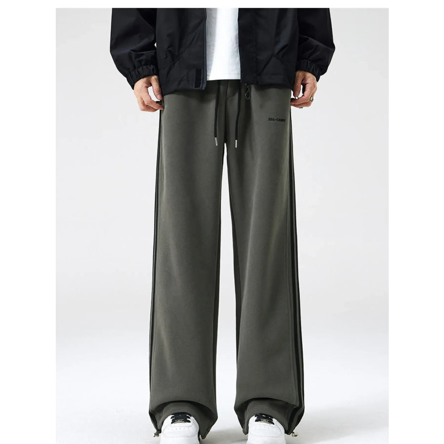 Men’s Plus Size Relaxed Fit Pants with Side Stripes Army Green / M Apparel and Accessories