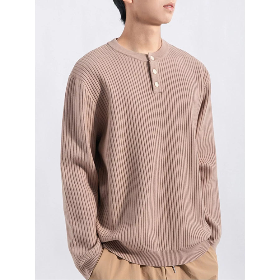 Men’s Plus Size Ribbed Button Detail Knit Top Apparel and Accessories