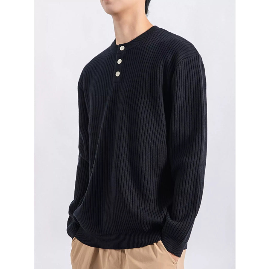 Men’s Plus Size Ribbed Button Detail Knit Top Apparel and Accessories