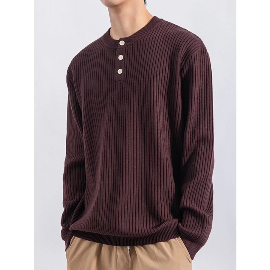 Men’s Plus Size Ribbed Button Detail Knit Top Apparel and Accessories