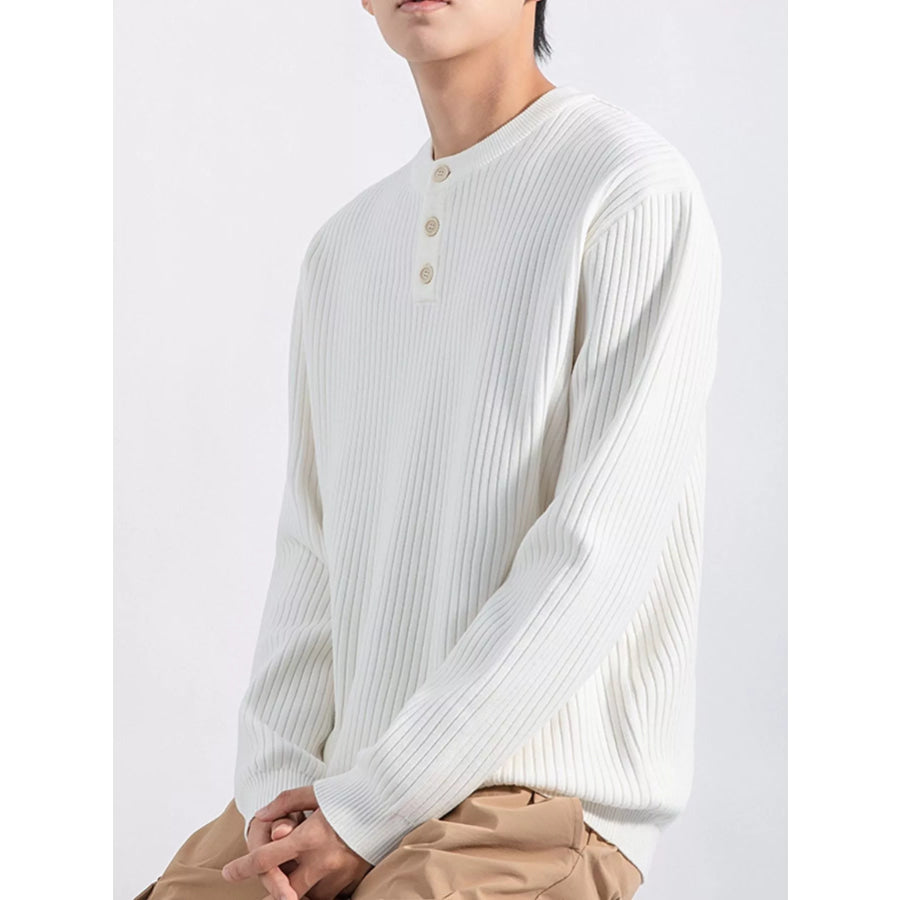 Men’s Plus Size Ribbed Button Detail Knit Top Apparel and Accessories