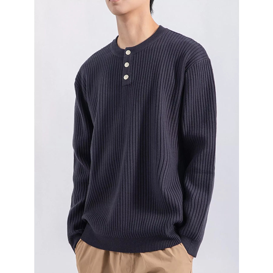 Men’s Plus Size Ribbed Button Detail Knit Top Apparel and Accessories
