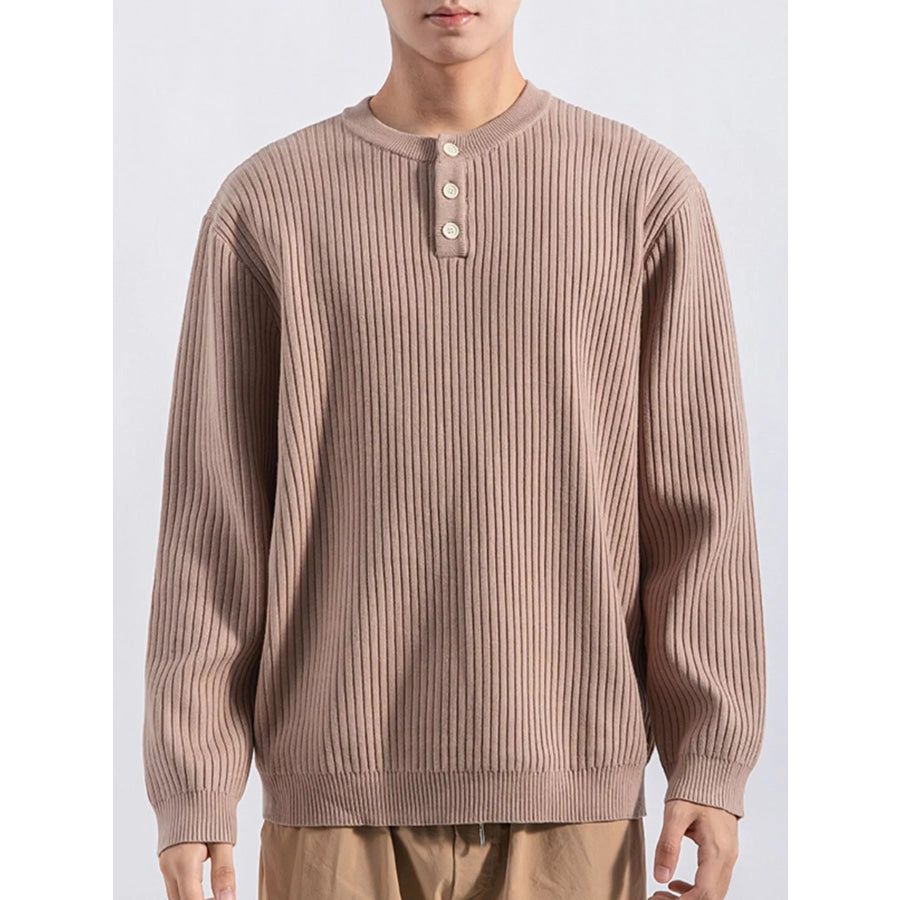 Men’s Plus Size Ribbed Button Detail Knit Top Apricot / M Apparel and Accessories