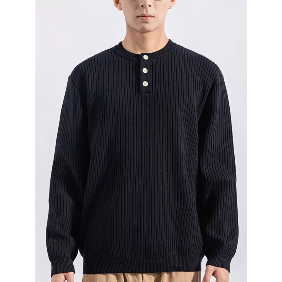 Men’s Plus Size Ribbed Button Detail Knit Top Black / M Apparel and Accessories