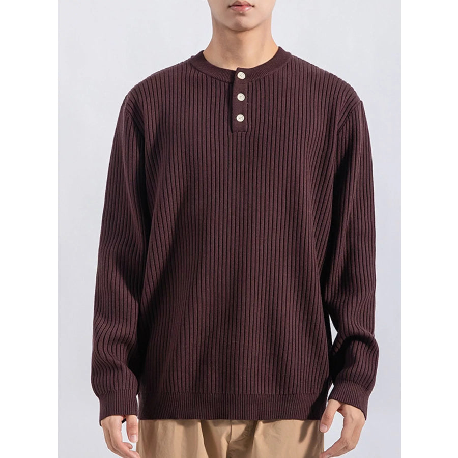 Men’s Plus Size Ribbed Button Detail Knit Top Dark Curry / M Apparel and Accessories