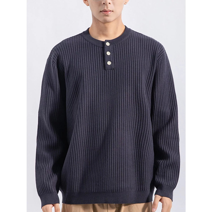 Men’s Plus Size Ribbed Button Detail Knit Top Dark Gray / M Apparel and Accessories