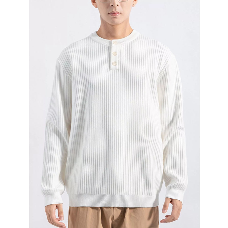 Men’s Plus Size Ribbed Button Detail Knit Top White / M Apparel and Accessories