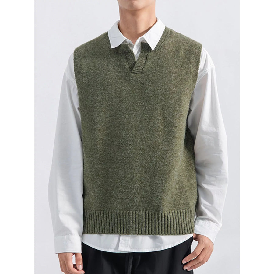 Men’s Plus Size Ribbed Hem Sweater Vest Army Green / M Apparel and Accessories