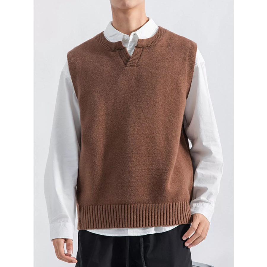 Men’s Plus Size Ribbed Hem Sweater Vest Coffee / M Apparel and Accessories