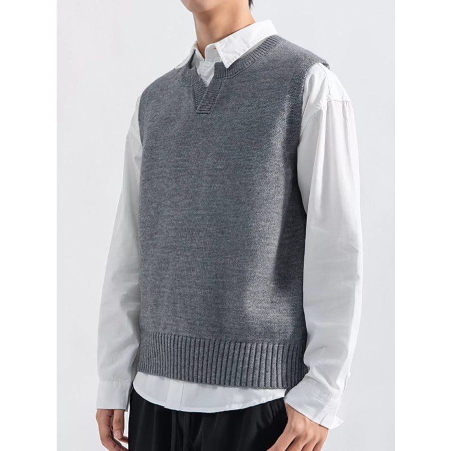 Men’s Plus Size Ribbed Hem Sweater Vest Dark Gray / M Apparel and Accessories
