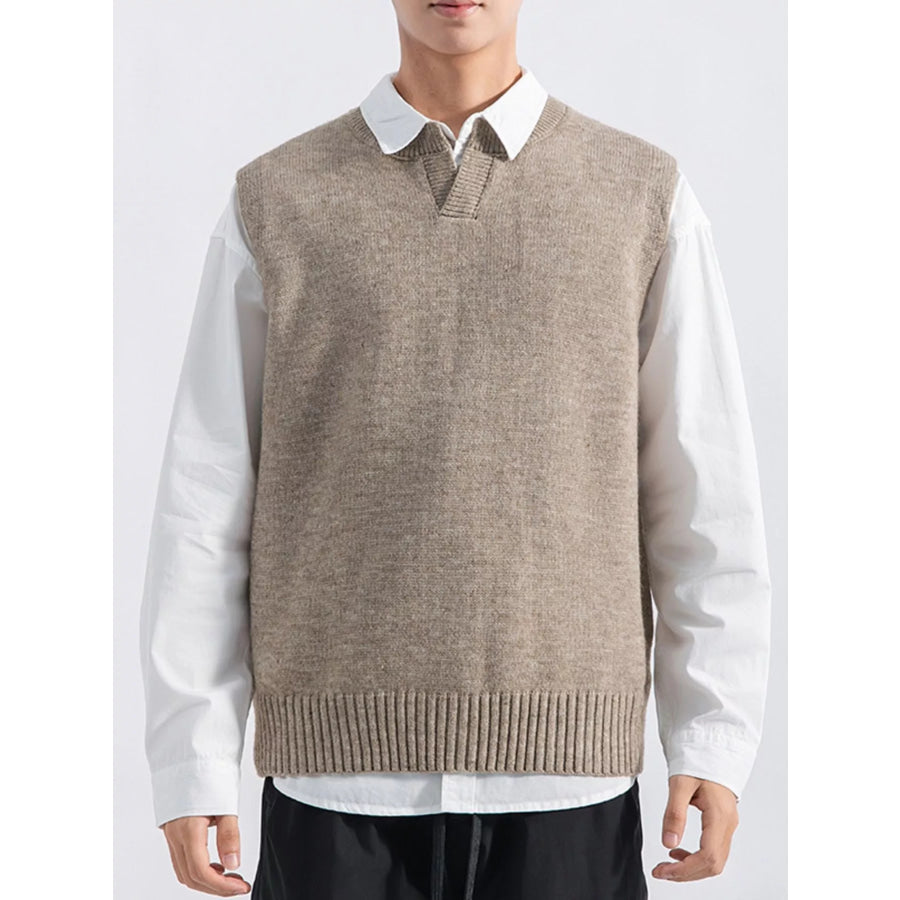 Men’s Plus Size Ribbed Hem Sweater Vest Khaki / M Apparel and Accessories