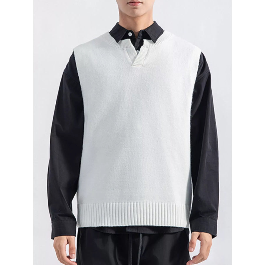 Men’s Plus Size Ribbed Hem Sweater Vest White / M Apparel and Accessories