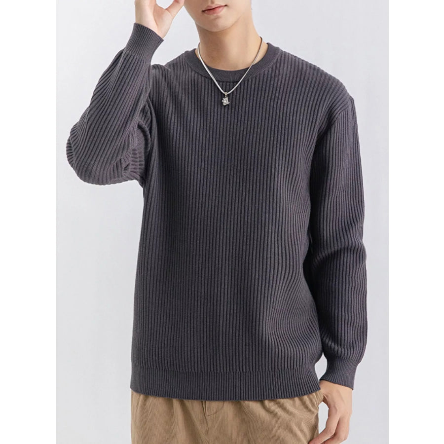 Men’s Plus Size Ribbed Knit Crew Neck Sweater Apparel and Accessories