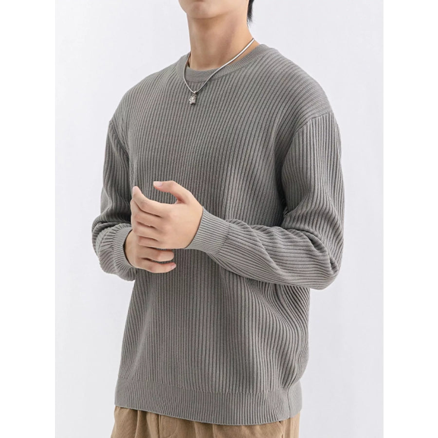 Men’s Plus Size Ribbed Knit Crew Neck Sweater Apparel and Accessories