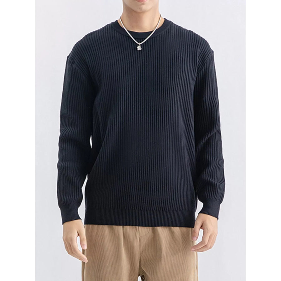 Men’s Plus Size Ribbed Knit Crew Neck Sweater Apparel and Accessories