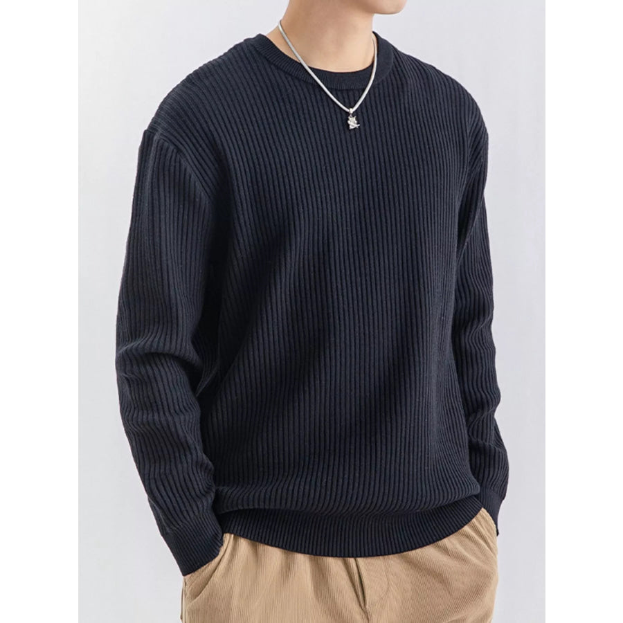 Men’s Plus Size Ribbed Knit Crew Neck Sweater Black / M Apparel and Accessories