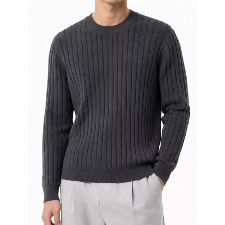 Men’s Plus Size Ribbed Knit Crew Neck Sweater Dark Gray / M Apparel and Accessories