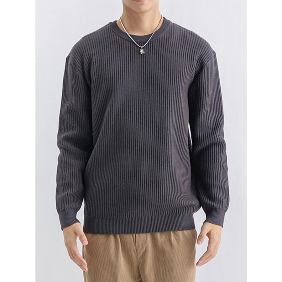 Men’s Plus Size Ribbed Knit Crew Neck Sweater Dark Gray / M Apparel and Accessories