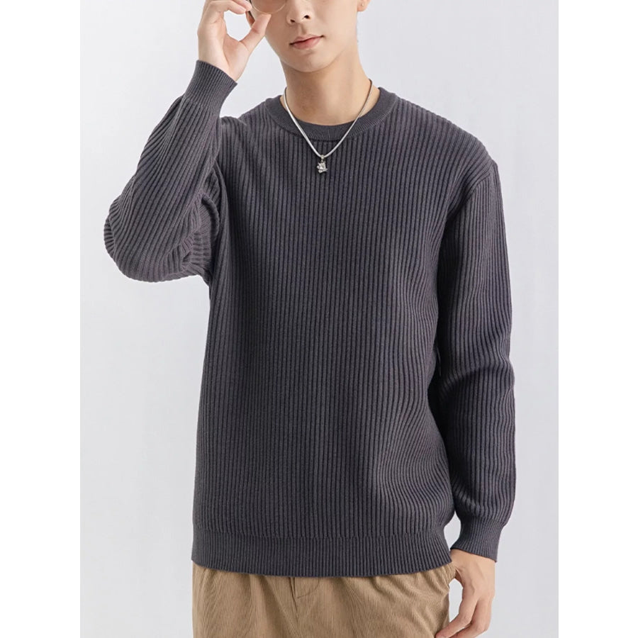 Men’s Plus Size Ribbed Knit Crew Neck Sweater Dark Gray / M Apparel and Accessories
