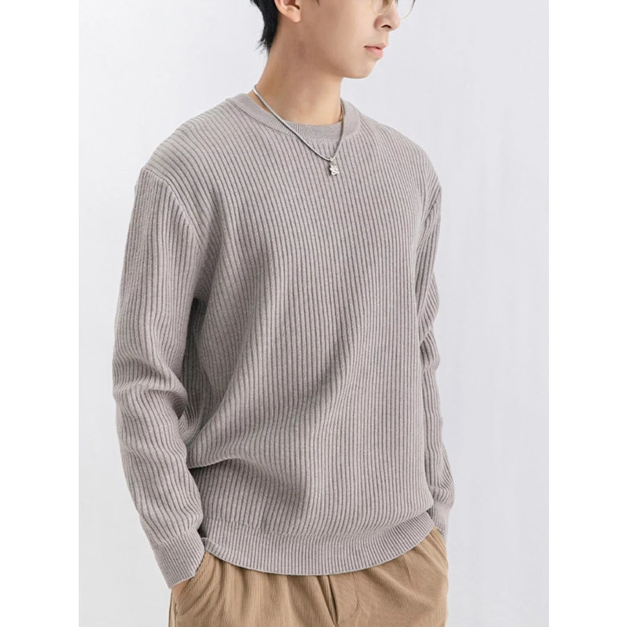 Men’s Plus Size Ribbed Knit Crew Neck Sweater Light Gray / M Apparel and Accessories