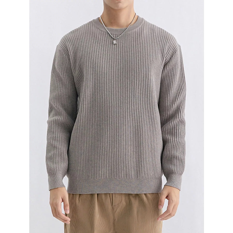 Men’s Plus Size Ribbed Knit Crew Neck Sweater Light Gray / M Apparel and Accessories