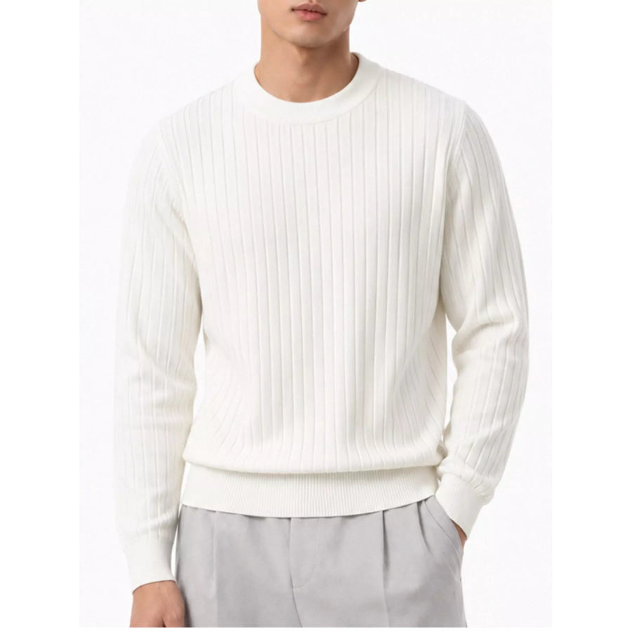 Men’s Plus Size Ribbed Knit Crew Neck Sweater White / M Apparel and Accessories
