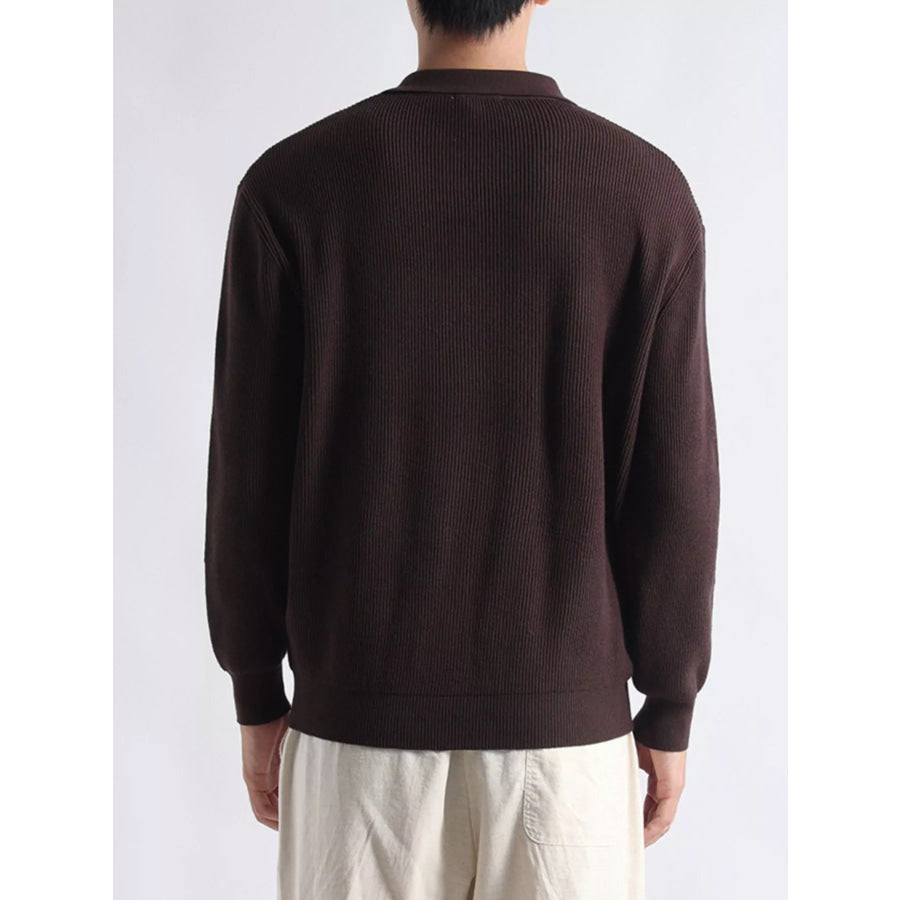 Men’s Plus Size Ribbed Knit Polo Collar Sweater Apparel and Accessories