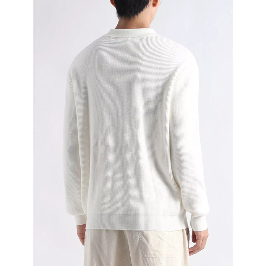 Men’s Plus Size Ribbed Knit Polo Collar Sweater Apparel and Accessories