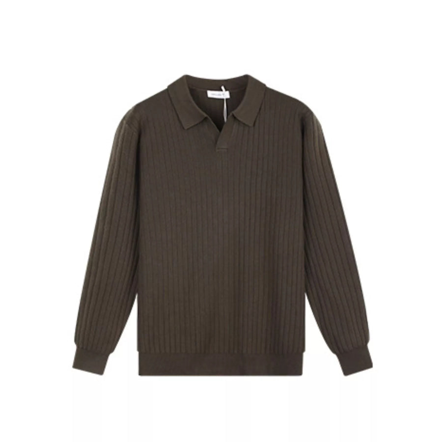 Men’s Plus Size Ribbed Knit Polo Collar Sweater Army Green / M Apparel and Accessories