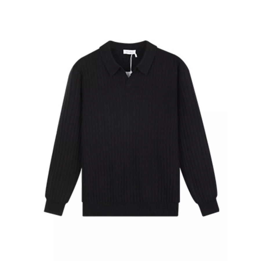 Men’s Plus Size Ribbed Knit Polo Collar Sweater Black / M Apparel and Accessories