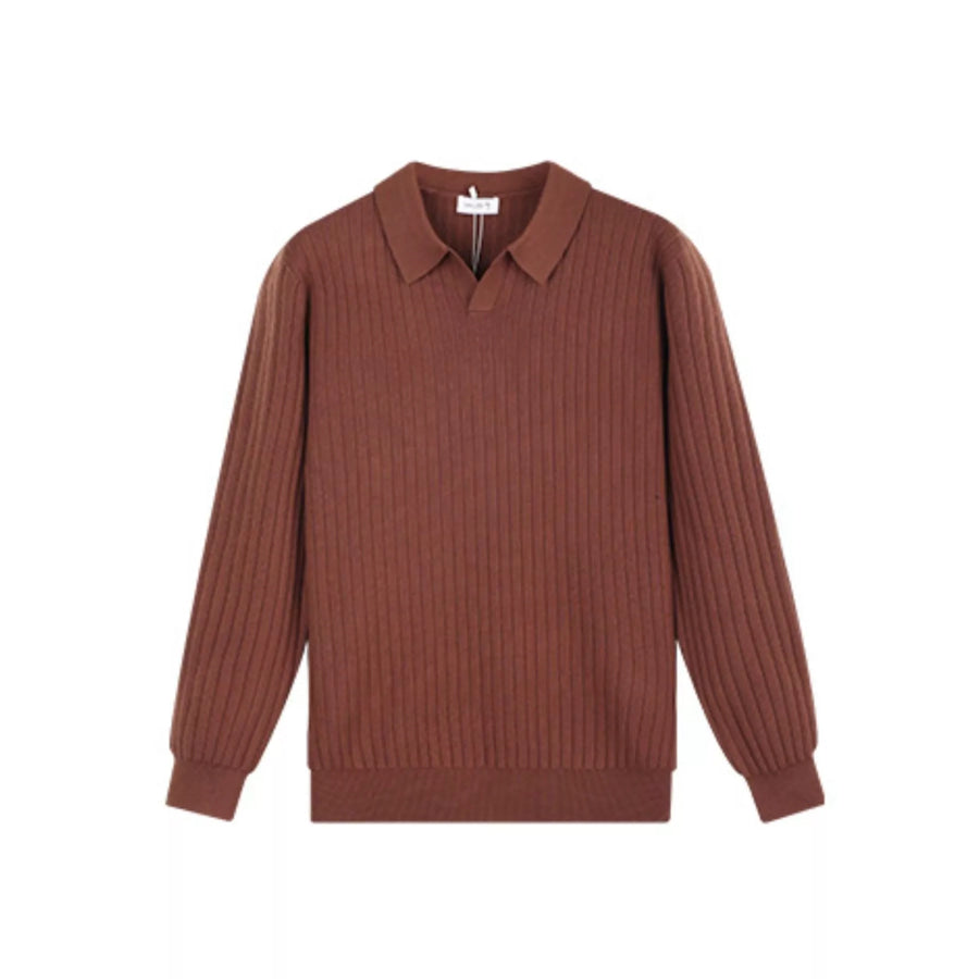 Men’s Plus Size Ribbed Knit Polo Collar Sweater Brown / M Apparel and Accessories