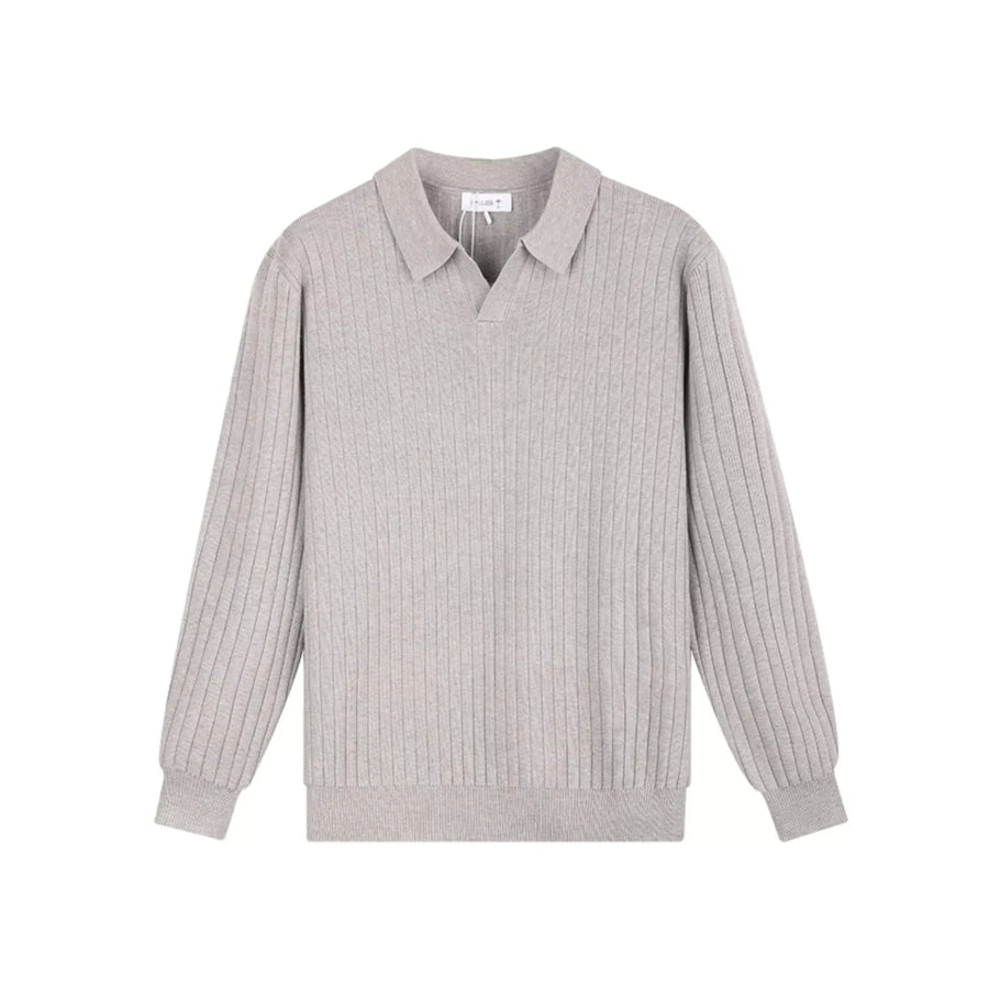 Men’s Plus Size Ribbed Knit Polo Collar Sweater Light Gray / M Apparel and Accessories