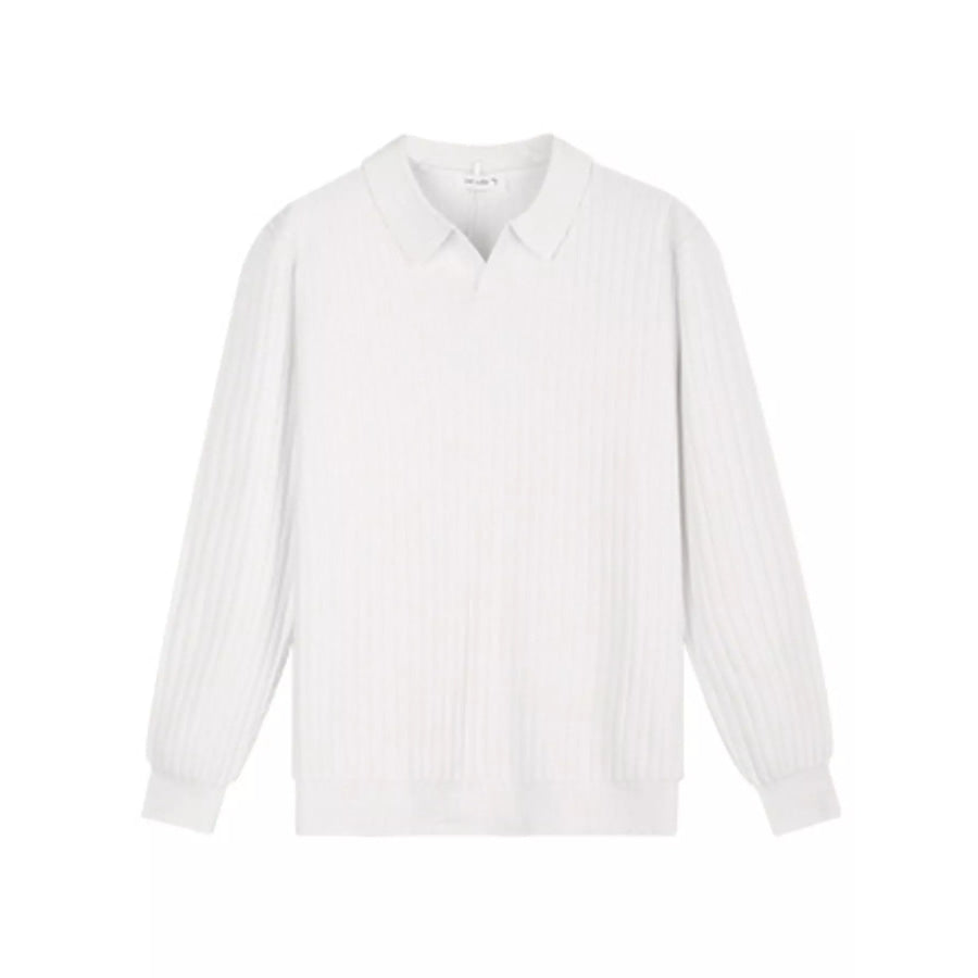 Men’s Plus Size Ribbed Knit Polo Collar Sweater White / M Apparel and Accessories