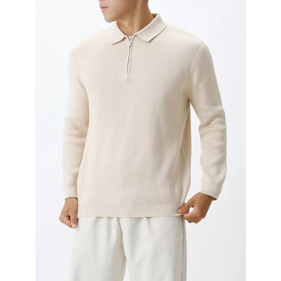 Men’s Plus Size Ribbed Knit Quarter-Zip Sweater Apparel and Accessories
