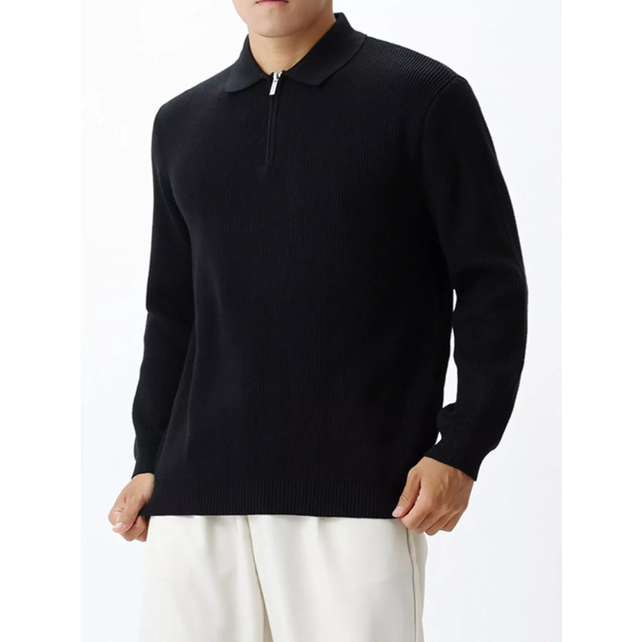 Men’s Plus Size Ribbed Knit Quarter-Zip Sweater Black / M Apparel and Accessories