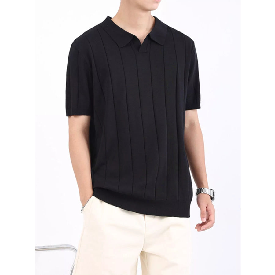 Men’s Plus Size Ribbed Knit Short Sleeve Polo Black / M Apparel and Accessories