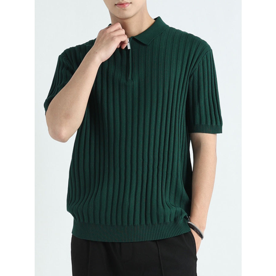 Men’s Plus Size Ribbed Knit Short Sleeve Polo Dark Green / M Apparel and Accessories