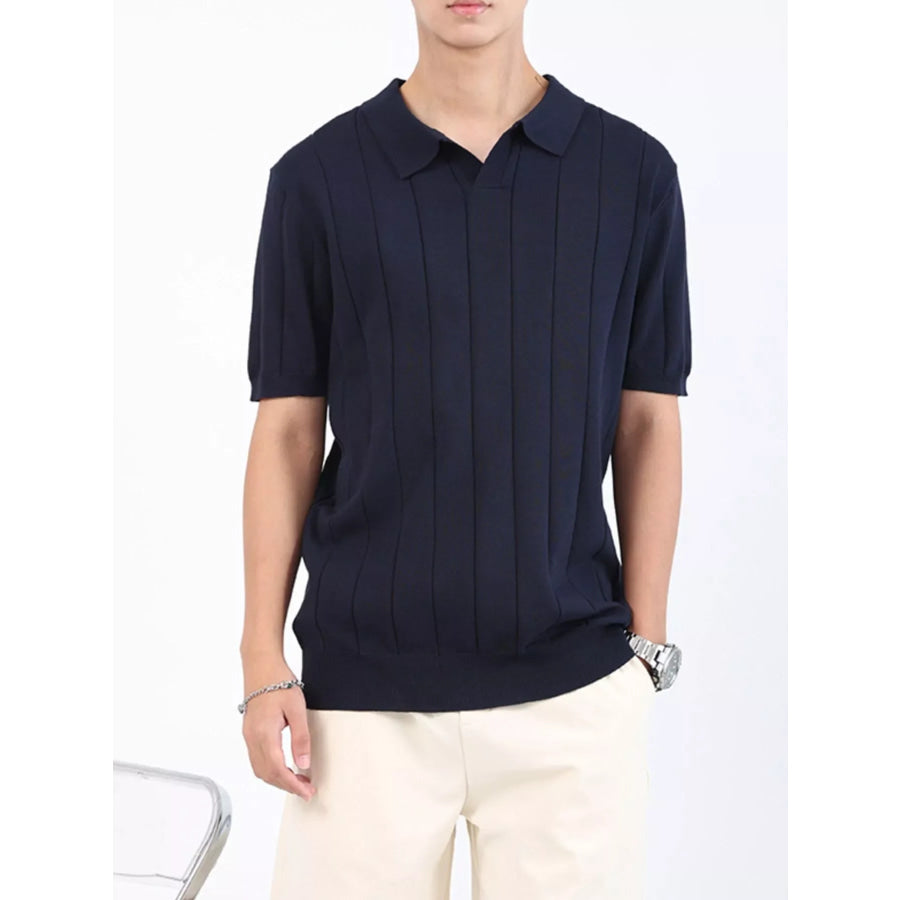 Men’s Plus Size Ribbed Knit Short Sleeve Polo Royal Blue / M Apparel and Accessories
