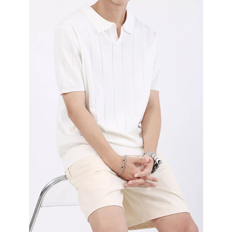 Men’s Plus Size Ribbed Knit Short Sleeve Polo White / M Apparel and Accessories