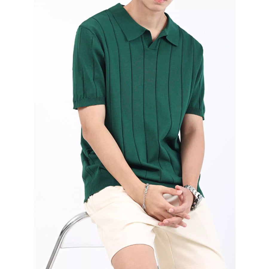 Men’s Plus Size Ribbed Knit Short Sleeve Polo Wood Green / M Apparel and Accessories