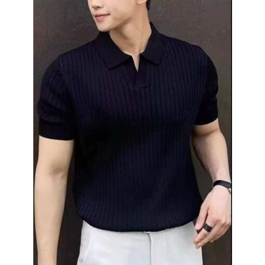 Men’s Plus Size Ribbed Knit Short Sleeve Top Black / M Apparel and Accessories