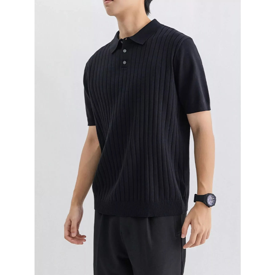 Men’s Plus Size Ribbed Knit Slim Fit Polo Black / M Apparel and Accessories