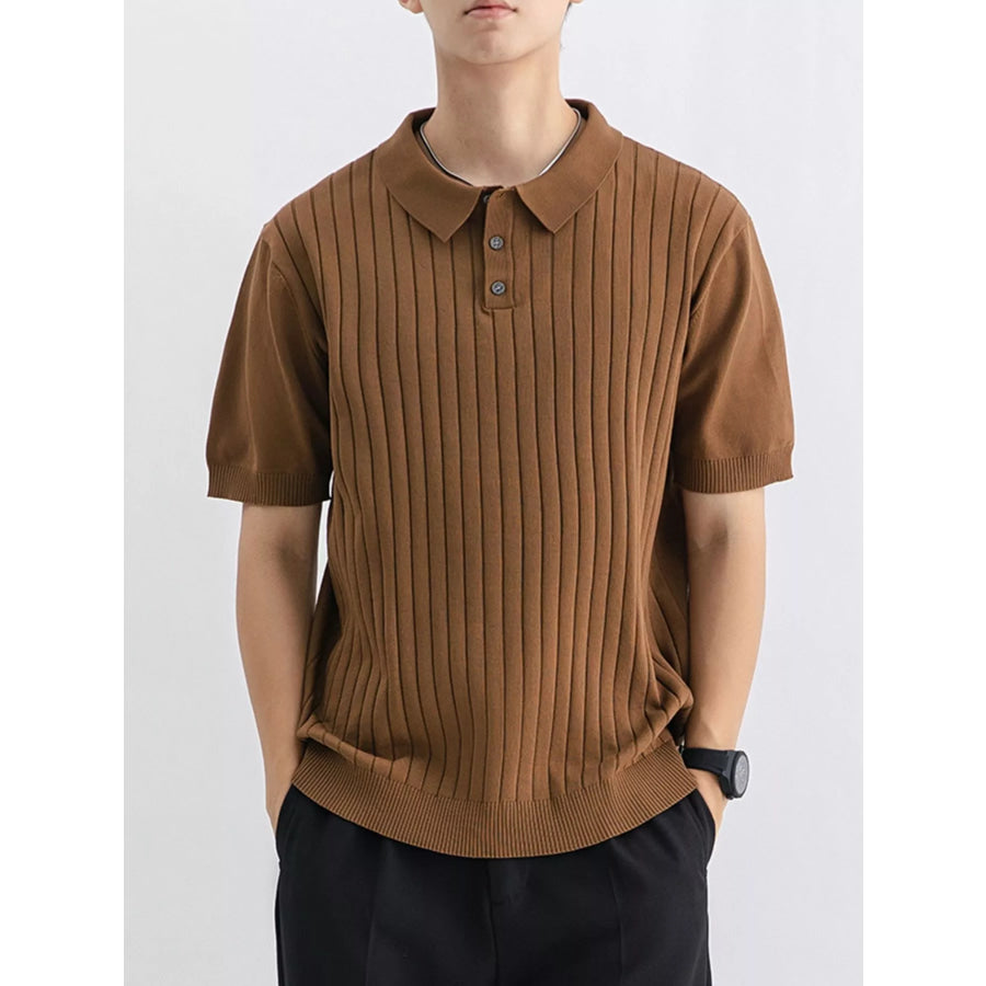 Men’s Plus Size Ribbed Knit Slim Fit Polo Coffee / M Apparel and Accessories
