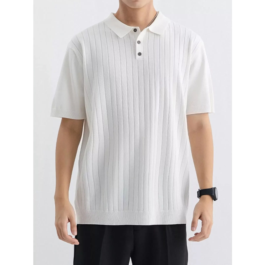 Men’s Plus Size Ribbed Knit Slim Fit Polo White / M Apparel and Accessories
