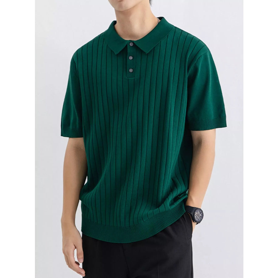 Men’s Plus Size Ribbed Knit Slim Fit Polo Wood Green / M Apparel and Accessories